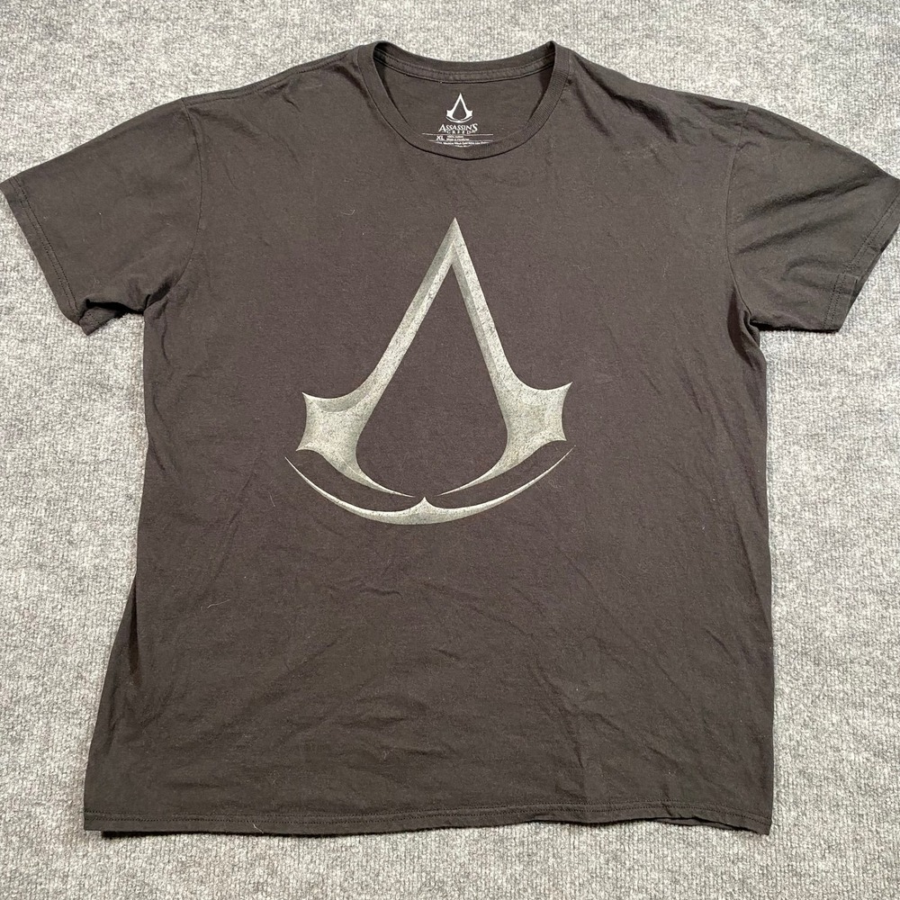 Assassins Creed Mens XL Black Graphic T-Shirt Video Game Logo Short Sleeve Tee